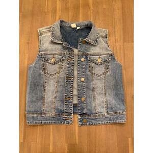 Womens Denim Vest Light Wash Blue Button Up Trucker Jacket Size M